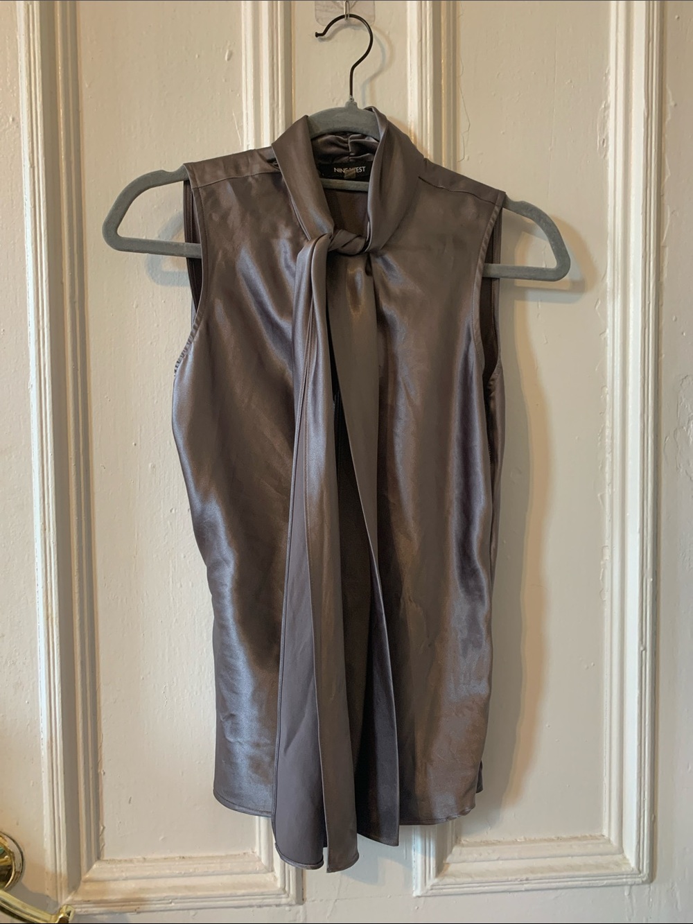 Nine West Charcoal Satin Tie-Neck Blouse